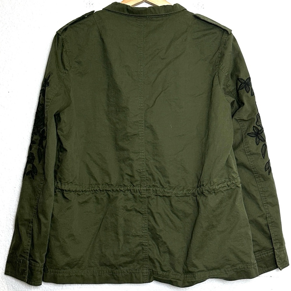 Vigoss Olive Green Embroidered Floral Sleeves Utility Jacket Womens Large - Picture 3 of 12